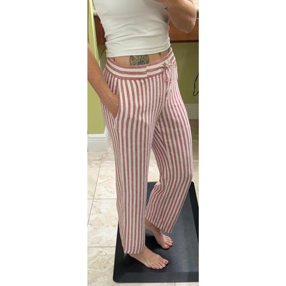 Old Navy XS red white stripe pull on pants 55% linen elastic waist - Picture 3 of 7